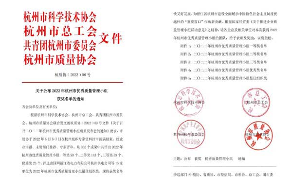 喜報(bào)！杭叉集團(tuán)七個(gè)QC成果榮獲杭州市優(yōu)秀質(zhì)量管理小組獎(jiǎng)